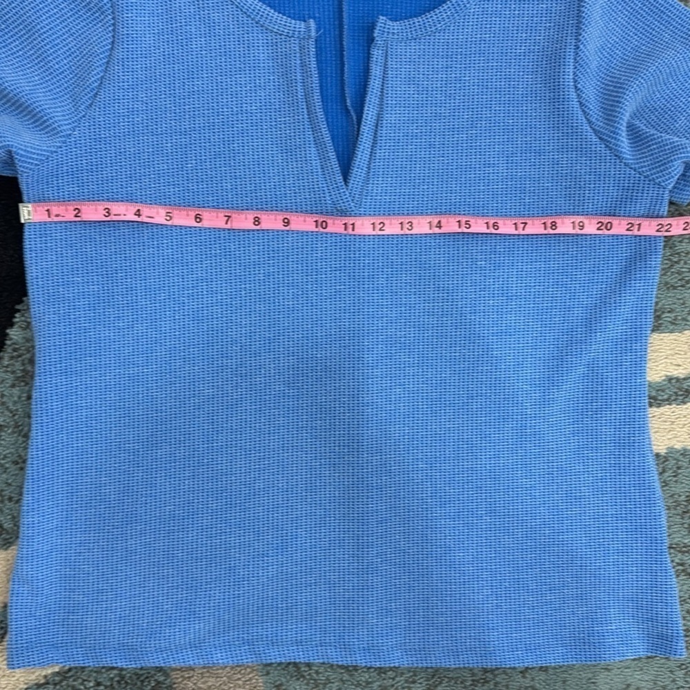 Zenana Blue V-Neck Waffle Knit Short Sleeved Blouse. Sz XL - Picture 6 of 11